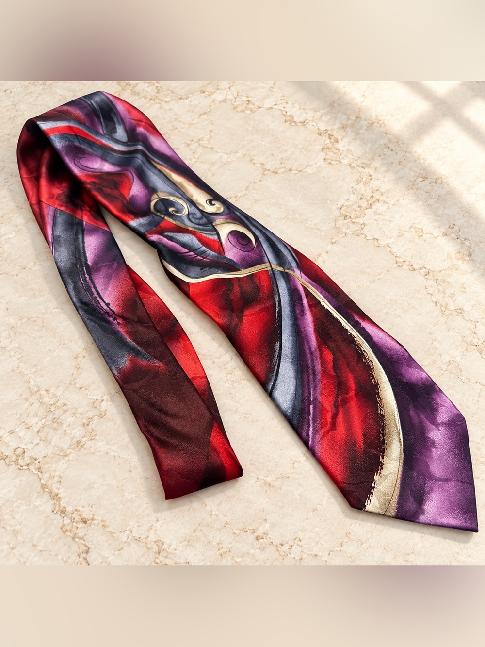 J. Garcia Snail Garden Abstract Art Silk Necktie Red Purple Men’s Tie